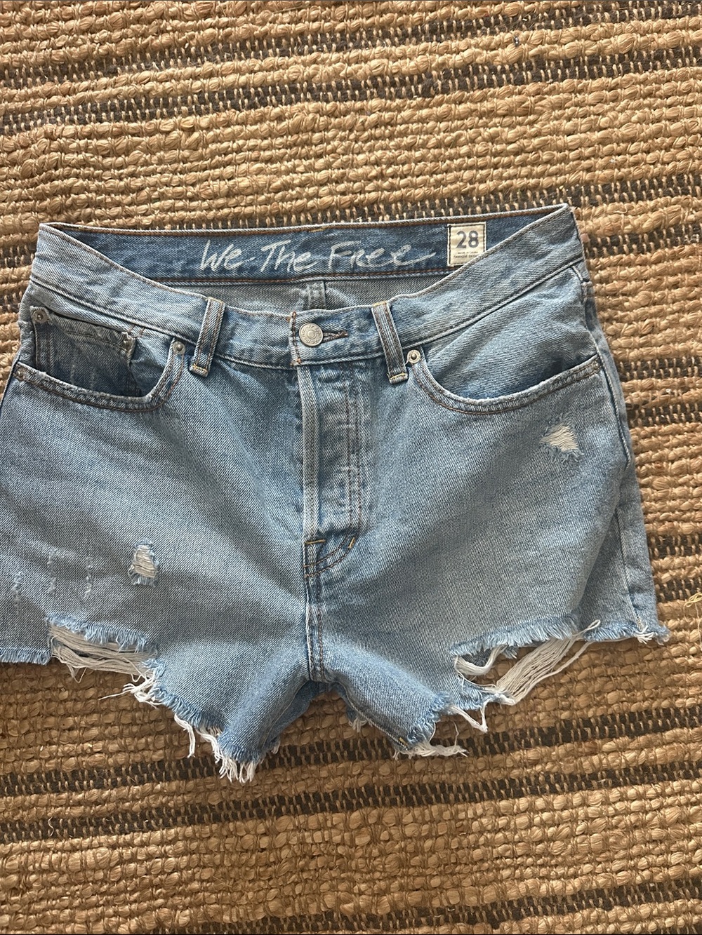 We The Free Light Wash Distressed Frayed Hem free people Denim Shorts